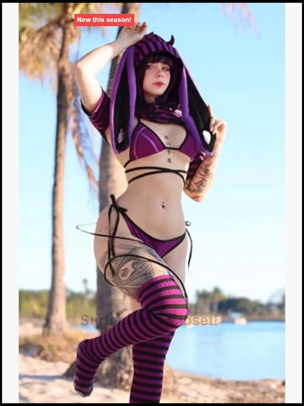 Sexy Bunny Girl Cosplay Lingerie Bodysuit Striped Knit